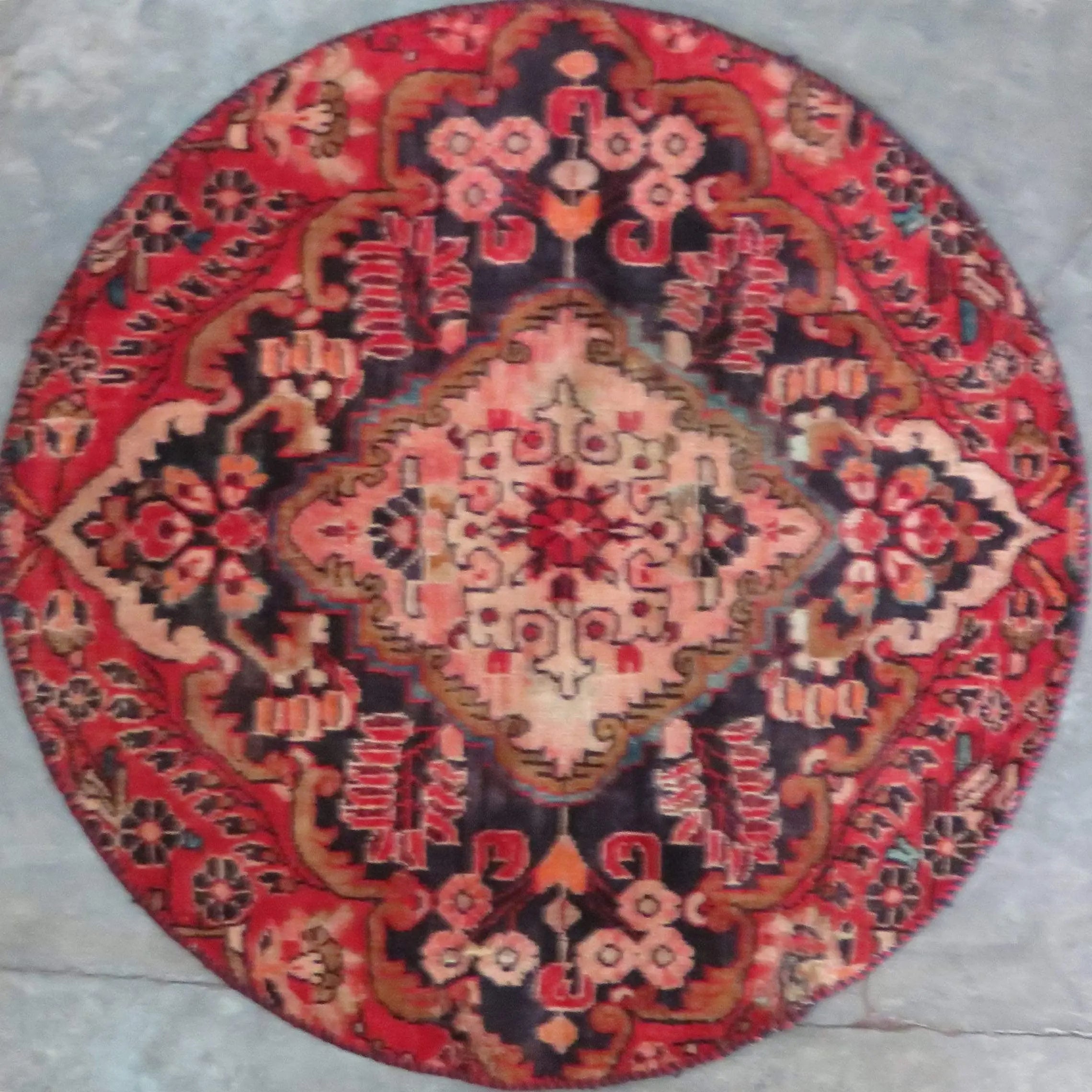 One Of The Kind Hand-Knotted Persian Wool Rug _ Luxurious Vintage Design, 3'6" x 3'6", Artisan Crafted